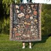 Dark Floral Woven Blanket A Tapestry Throw With Vintage Wildflowers